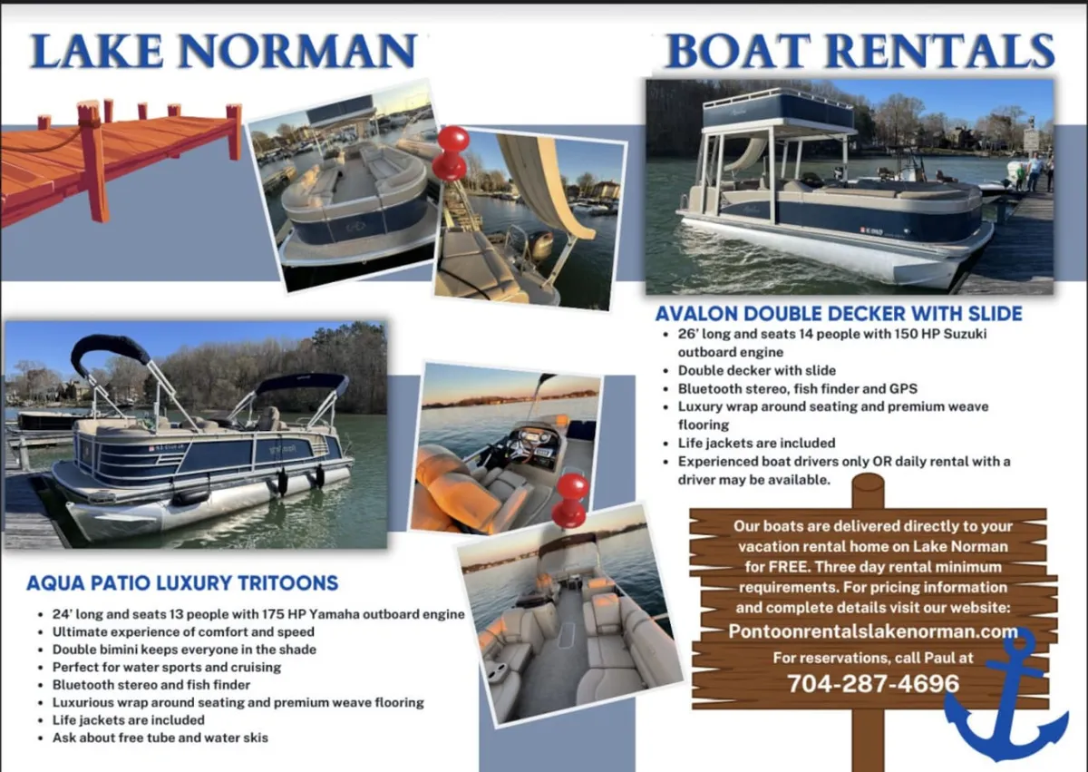 An energetic lakeside scene featuring Lake Norman, boats at the dock, and people enjoying water activities. The image conveys joy, adventure, and the thrill of being together on the water—whether for a sunset cruise, fishing, or group outings.